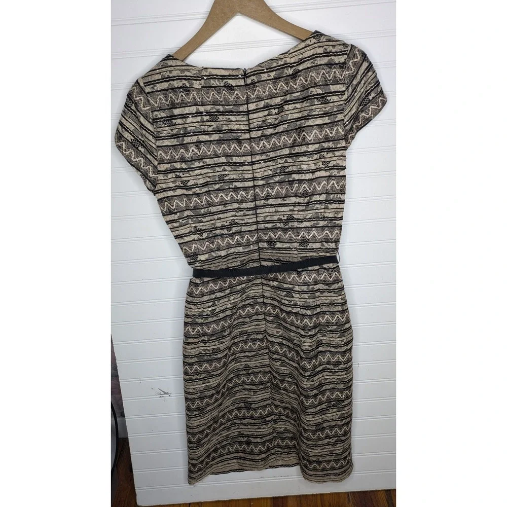 Nanette Lepore Womens Cocktail Dress 8 Black Goldish Lace Lined Belted Fit Flare - Picture 6 of 9